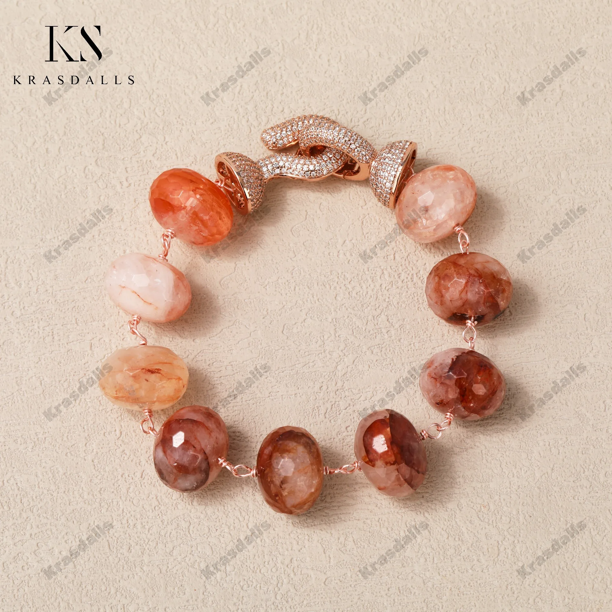

18mm Red Hematoid Abacus Beads Shape Rose Gold Electroplated Copper Wire Bracelet Earring Set Hand-Wrapped for Party Occasions