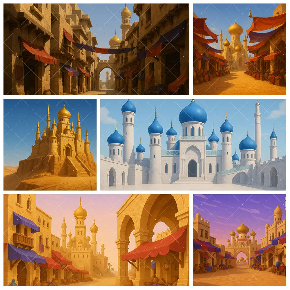 

Desert Aladdin Castle Theme Customized Family Room Party Decoration Offers Portrait Photo Background Photography Studio Props