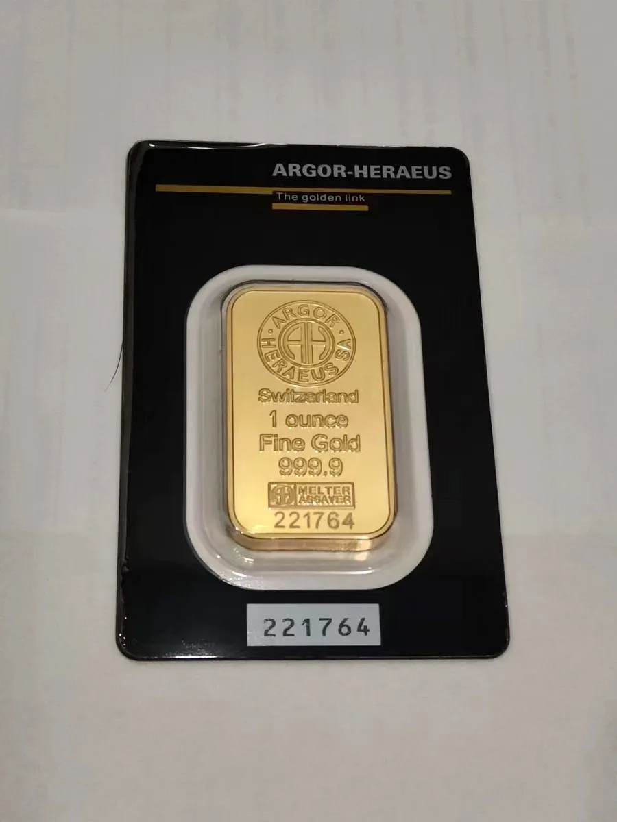 Gorąca Wyprzedaż Argor Heraeus Switzerland 1-Unsowa Sztabka Złota Pozłacana 24K Złotem, Wyroby z Mosiądzu - Złota Sztabka - 1-10 Sztuk - Różne Numery — 2