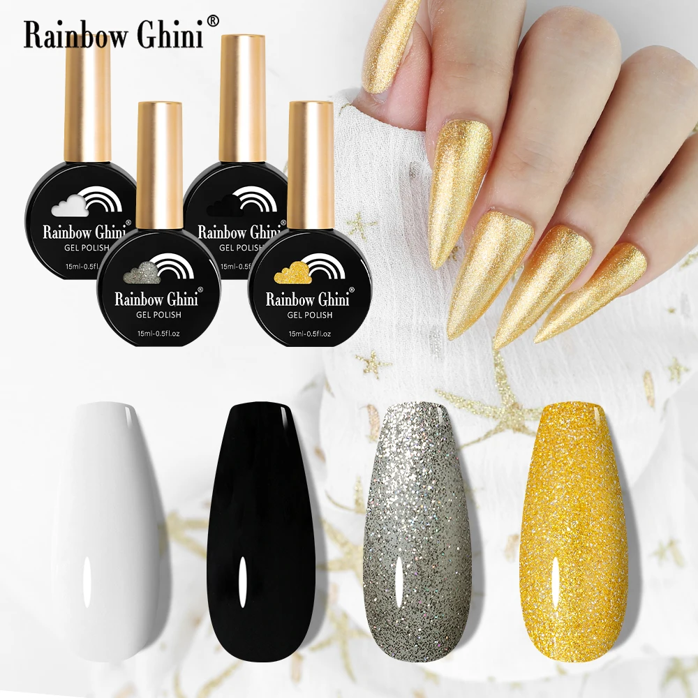 Regenboog Ghini Gel Nagellak Set 15Ml Base Top Coat Uv Led Nail Art Gel Semi Permanente Vernis Kit lente Zomer Kleur 4 Stuks Set