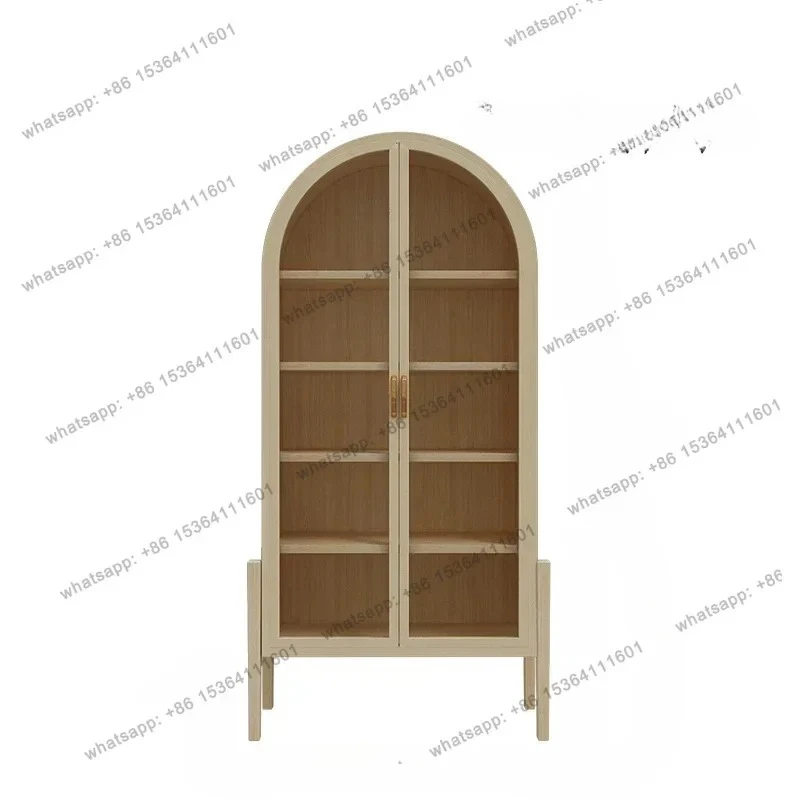 Nordic Solid Wood Arched Storage French Living Room Medieval Wine Cabinet Household Solid Wood With Glass Door Bookcase
