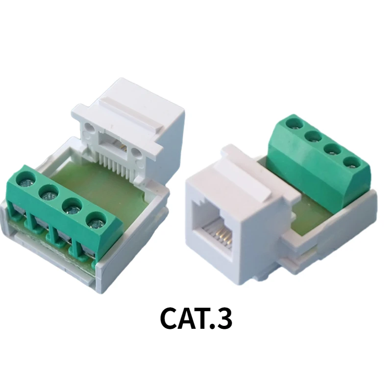 10 RJ11 CAT3 adaptor soket telepon kabel model 6P4C terminal modul konektor, hitam dan putih