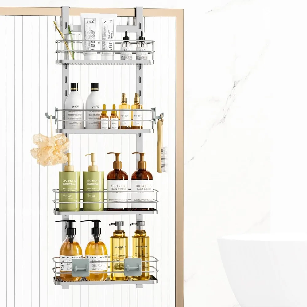 

HOME Adjustable Hanging Over the Shower Door Caddy,Bathroom Organizer Shelf Storage with 4 Hooks for Razor