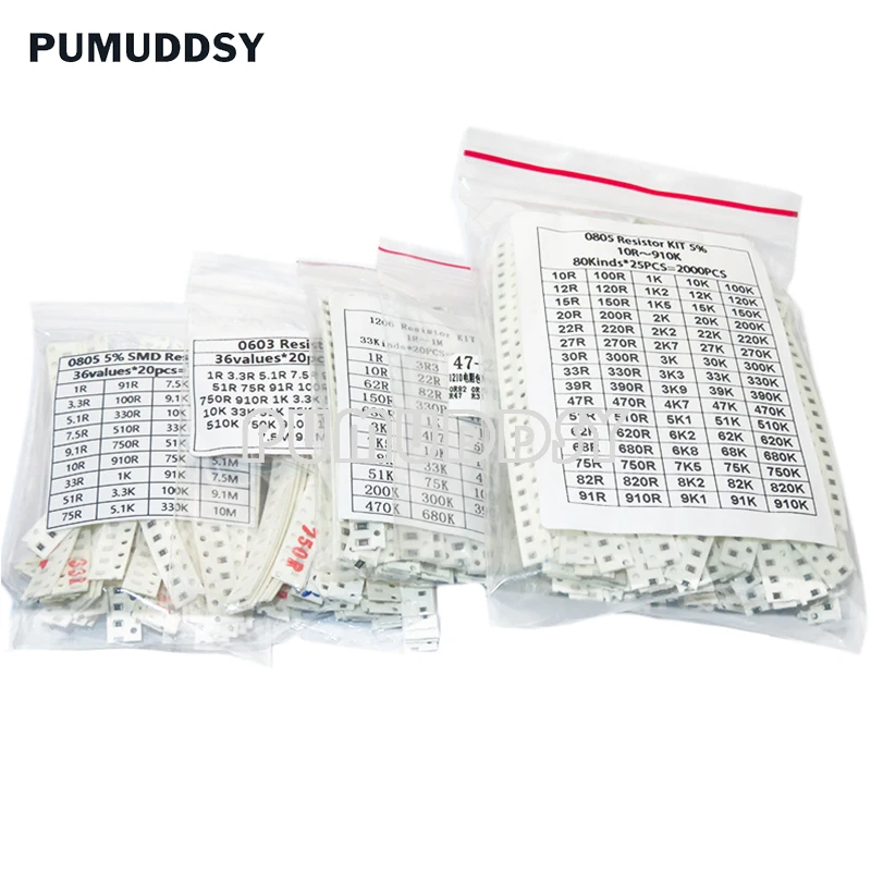 200pcs 660pcs 720pcs 4000pcs 0402 0603 0805 1206 1210 2512 smd resistor kit igmopnrq assorted kit 10k 100k 1k 1r 100r 220r 1% 5%