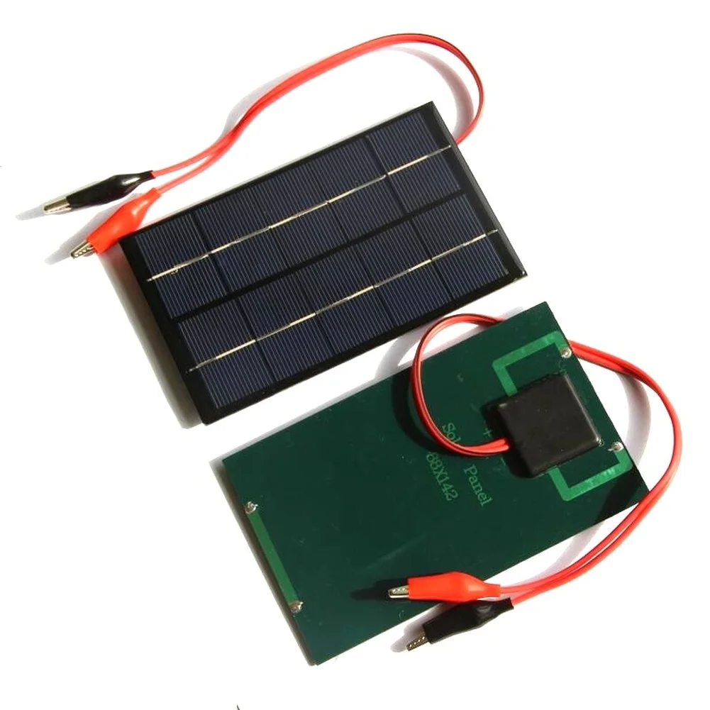 5W Polycrystalline Silicon Solar Panel 5V Output With Clips 3.6V 3.7V Battery Charger Solar Light DIY Kit Black