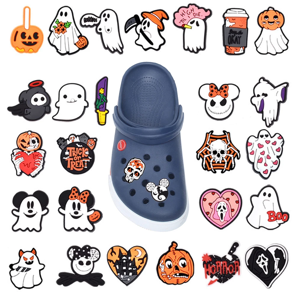 Single sale 1pcs Halloween Ghost for Shoe Charms PVC Accessories DIY Shoe Decoration For Classic Clog Kids X-mas Gifts