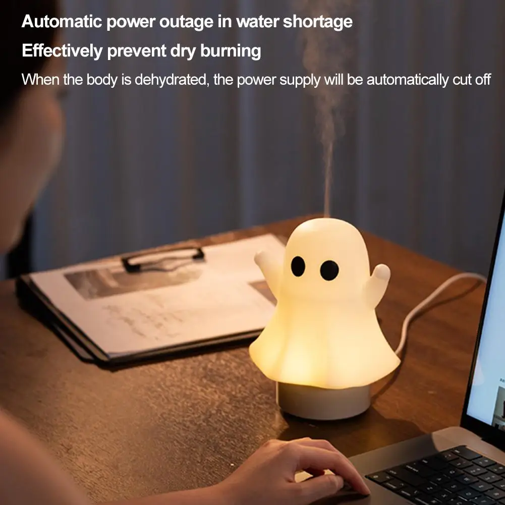 Diffusore di aromi USB silenzioso Mini diffusore di olio ad ultrasuoni a forma di fantasma con luce a 7 colori 3 in 1 umidificatore per aromaterapia luce notturna