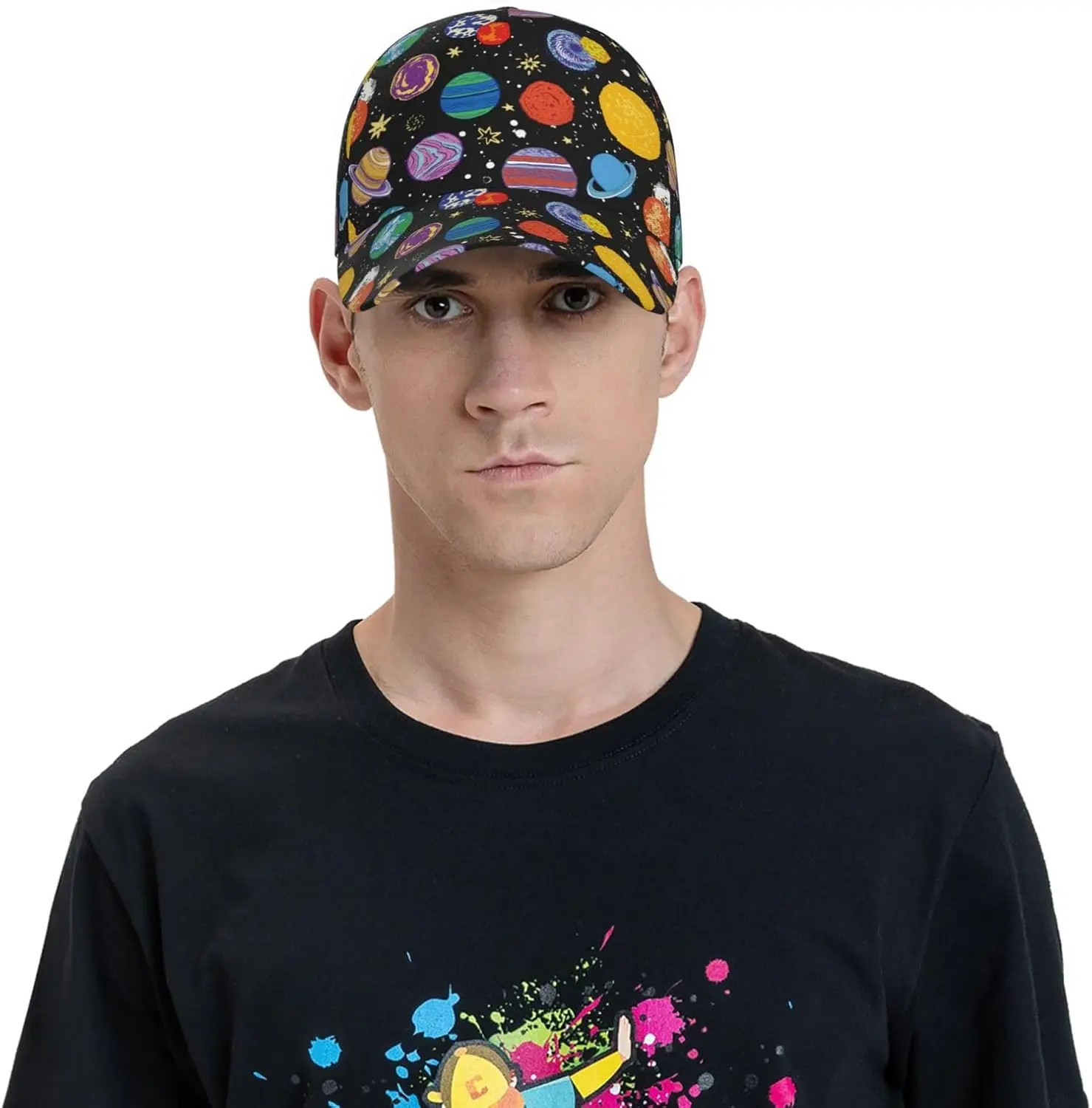 Vibrant Space Galaxy Baseball Cap Colorful Planet Stars Print Hat Unisex Baseball Cap Adjustable Polyester Snapback Hat