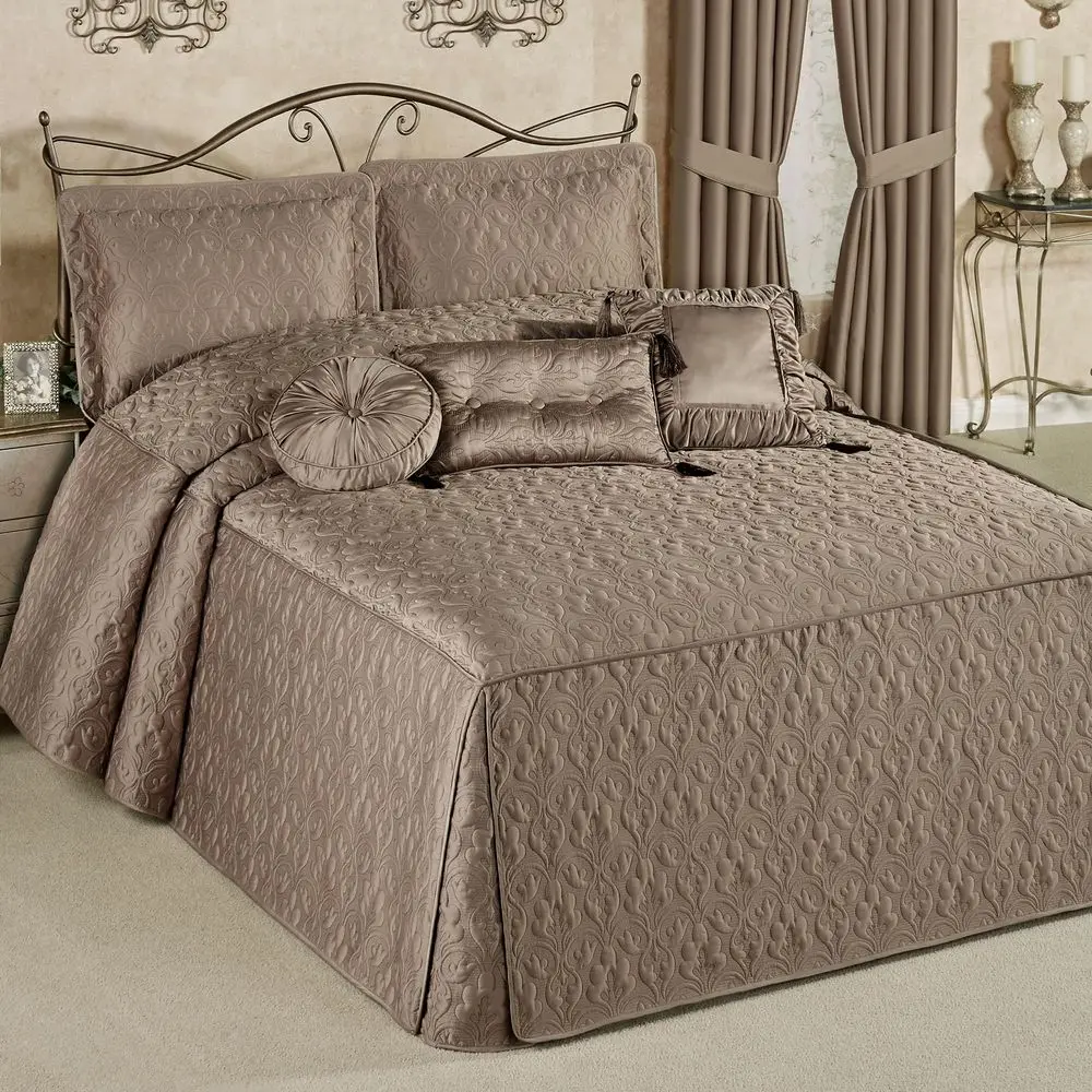 

Classic Luxury Bedding Neutral MinkHued Solid Color Polyester Satin Elaborate Damask Quilting Fitted, Oversized 24 Inch Drop 3