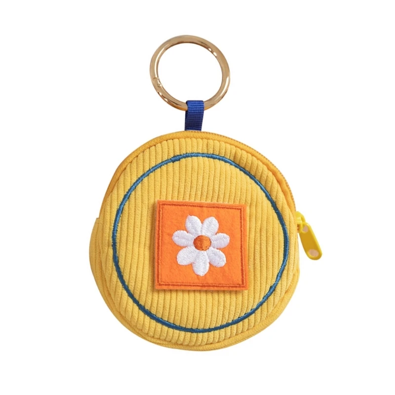 

Cute Small Round Coin Purse Flower Embroidery Wallet Zipper Coin Bag Women Girl Key Bag Mini Headset Pouch Bag Hanging Pendant