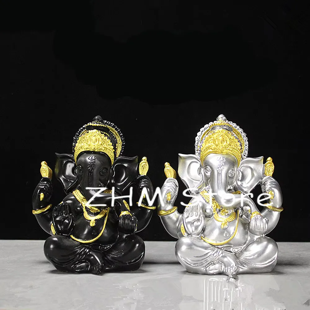 

Черный/серебристый/белый цвет, мини-размер 14 см, Таиландский слон, Бог, домашнее украшение, фигурка Genesha, украшения, талисман