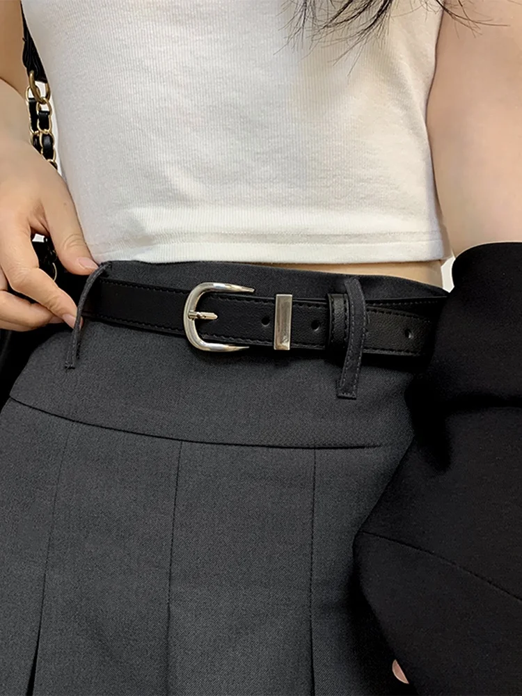 Black Denim Belt Women's Style Silver Buckle Decoration Simple Match New Model Waist Belt Ladies Fashion Accessory