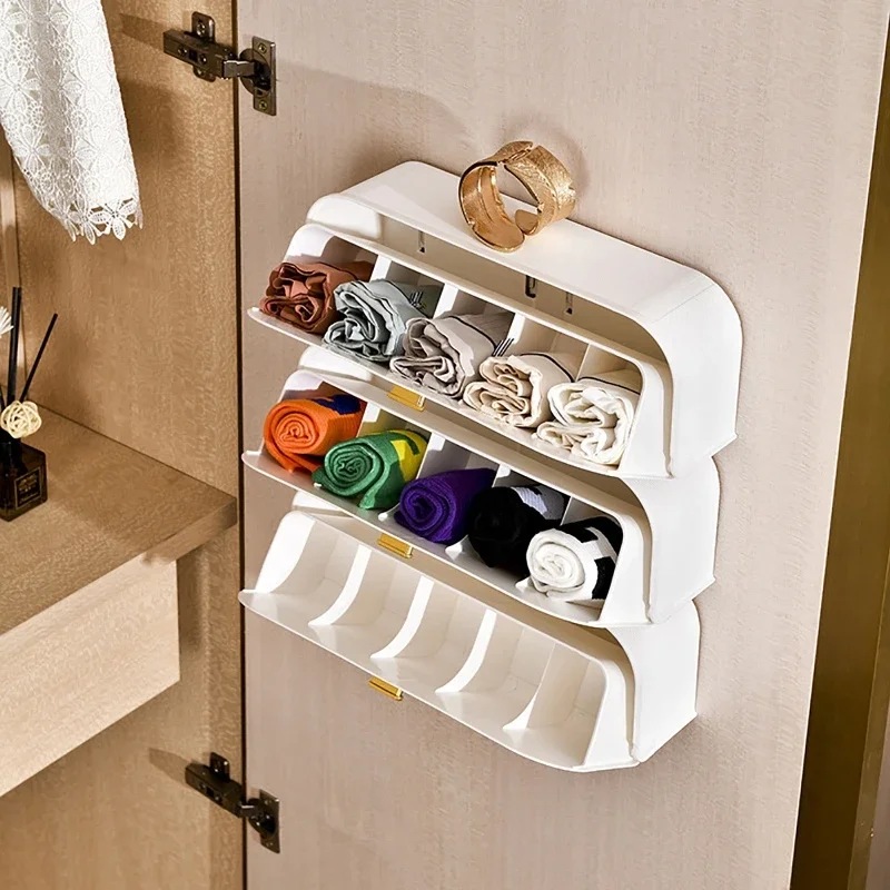 Pull-out Wardrobe Wall Mounted Panties Socks Storage Drawer No Pouch Sticky Bras Ties Underwear Organizer Sorting Drawer Box