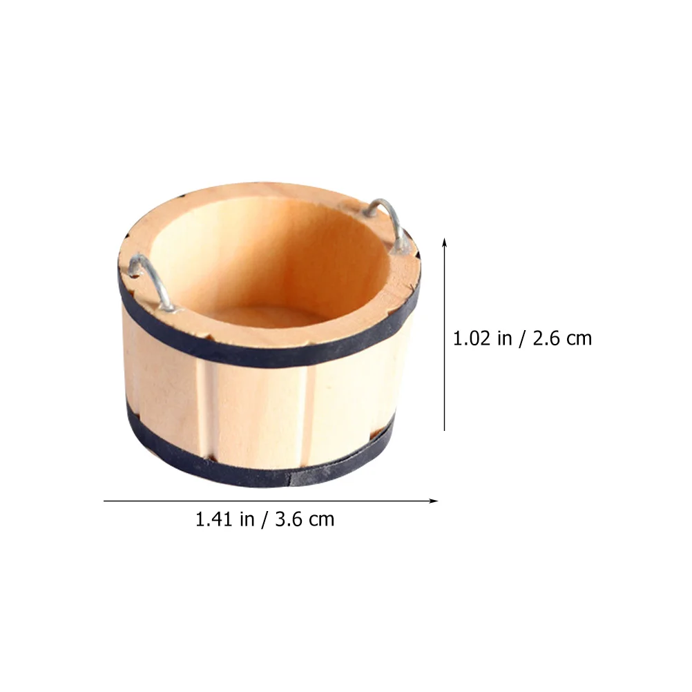 2 Pcs Log Color Wooden Barrel Decor Small Bucket Miniature Accessories Toy Metal Buckets House