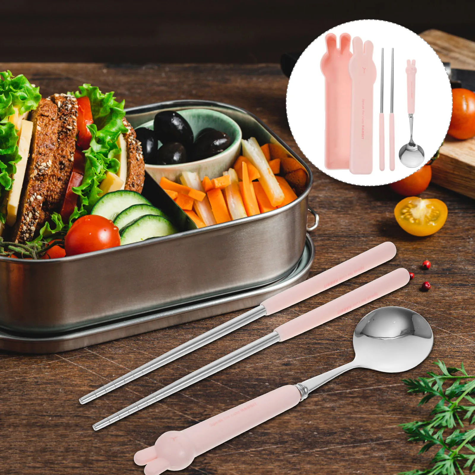 

1 Stainless Steel Portable Utensils Set Spoon Chopsticks Corrosion Resistant Easy Clean Rounded Edges Travel Silverware