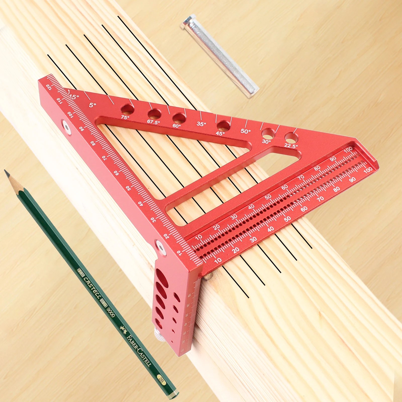 5-calowa linijka trójkątna ze stopu aluminium kątomierz kwadratowy do obróbki drewna, kwadrat do rysowania otworów z kołkami kołkami, rysik wędkarski