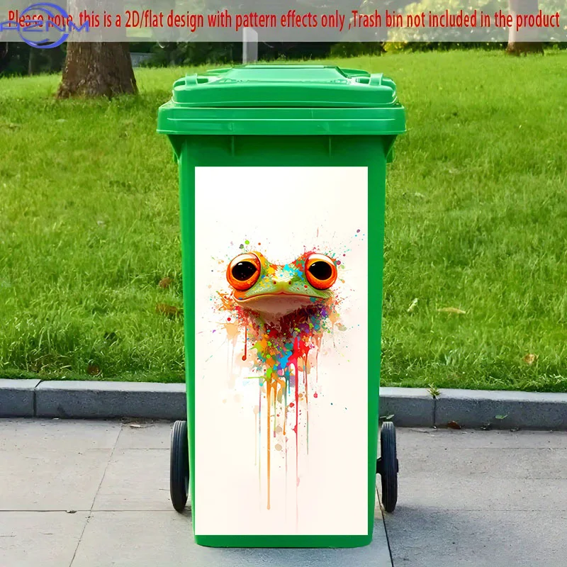 [2D Flat Printing] 1pc 2D Pattern Printed Kitchen Trash Can Sticker, X Cm Colorful Frog Ink Splash Realistic, Themed Kitchen H