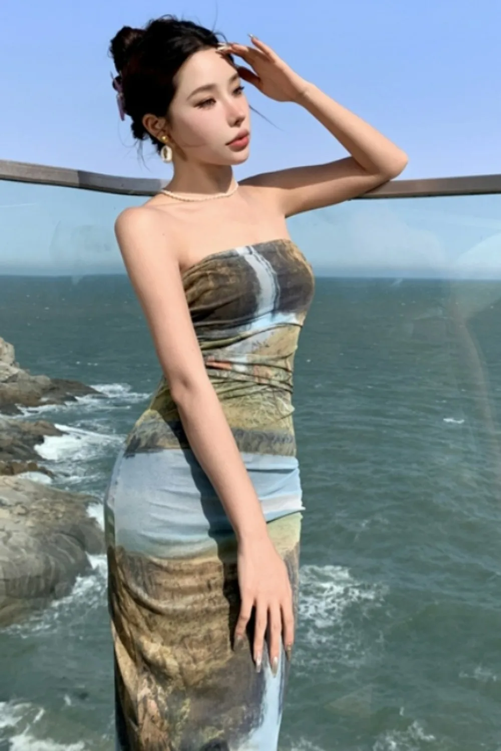 Frühlings-Debütkleid, schulterfreies, figurbetontes Kleid aus Tüll, gerüschtes Blumen-Maxikleid, Gala-Abendkleidung, romantische Rokoko-Revival-Ästhetik