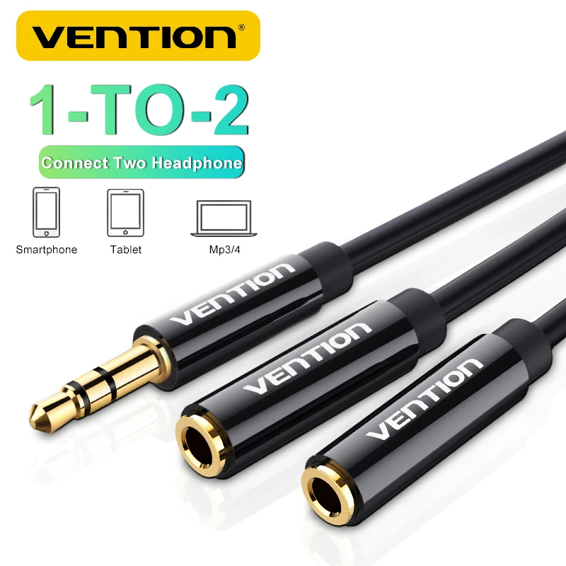 Vention Headphone Audio Adapter Jack 3.5mm 1 Male To 2 Female Earphone Y Splitter For Laptop Speaker PS5 AUX Cable Double Stereo