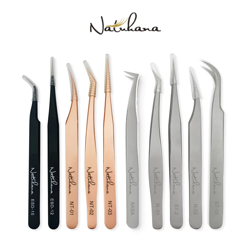 Professional Stainless Steel Anti-static Eyelash Tweezers 3D Volume Fan Lash Extension Tweezer Eyebrow Tweezers NATUHANA Makeup