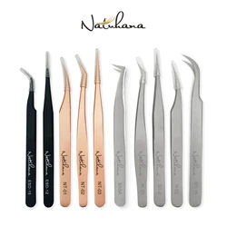 Pinzas para pestañas antiestáticas profesionales de acero inoxidable, ventilador de volumen 3D, pinzas para extensión de pestañas, pinzas para cejas, maquillaje NATUHANA