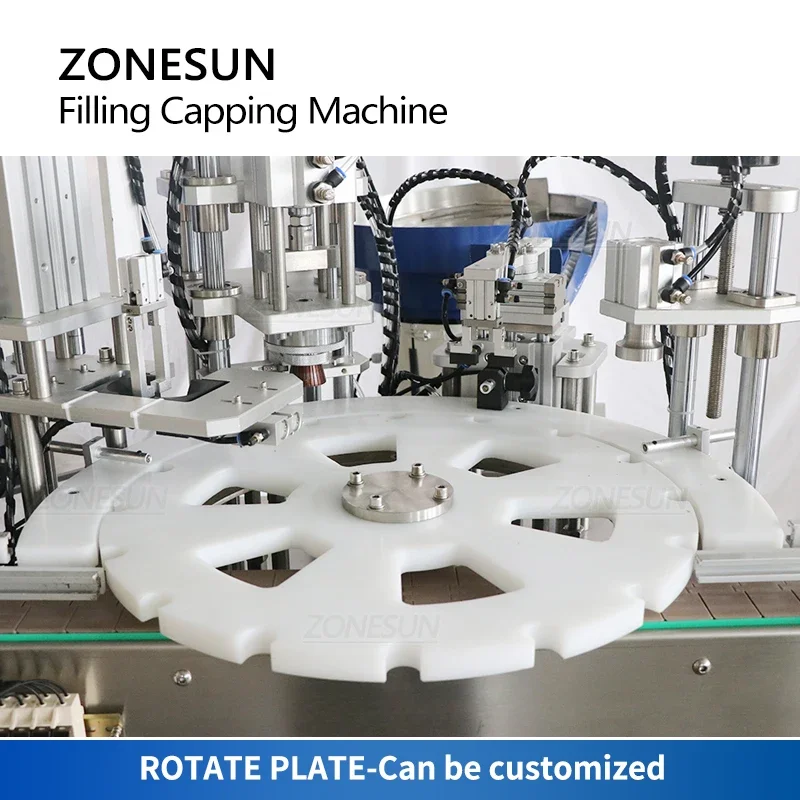 ZONESUN ZS-AFC9 Automatic Liquid Filling Capping Machine Cap Feeding Pressing Rotary Plate Perfume Vial Bottle Production Line