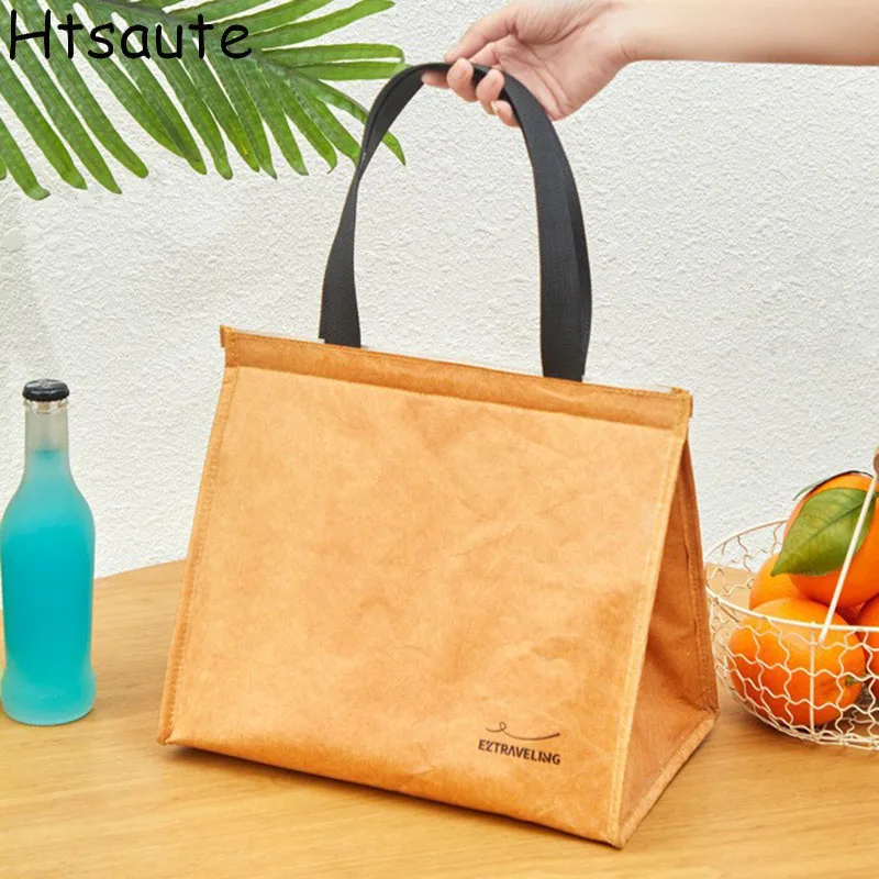 Large Capacity Lunch Bags kraft paper Portable Fashionable Bento Bag Hand-held Diagonal Cross Waterproof Insulation Bag