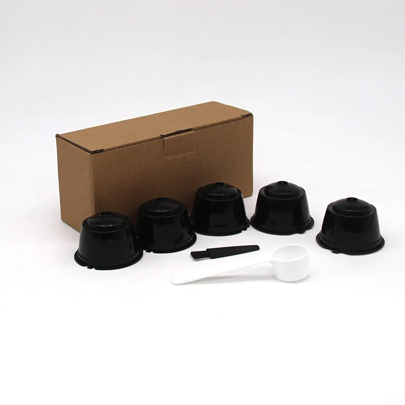 B15C 5PCS Reusable For Nestle For Dolce Gusto Coffee Capsule Filter Cup Refillable Filter Basket Caps Reusable Spoon Brush