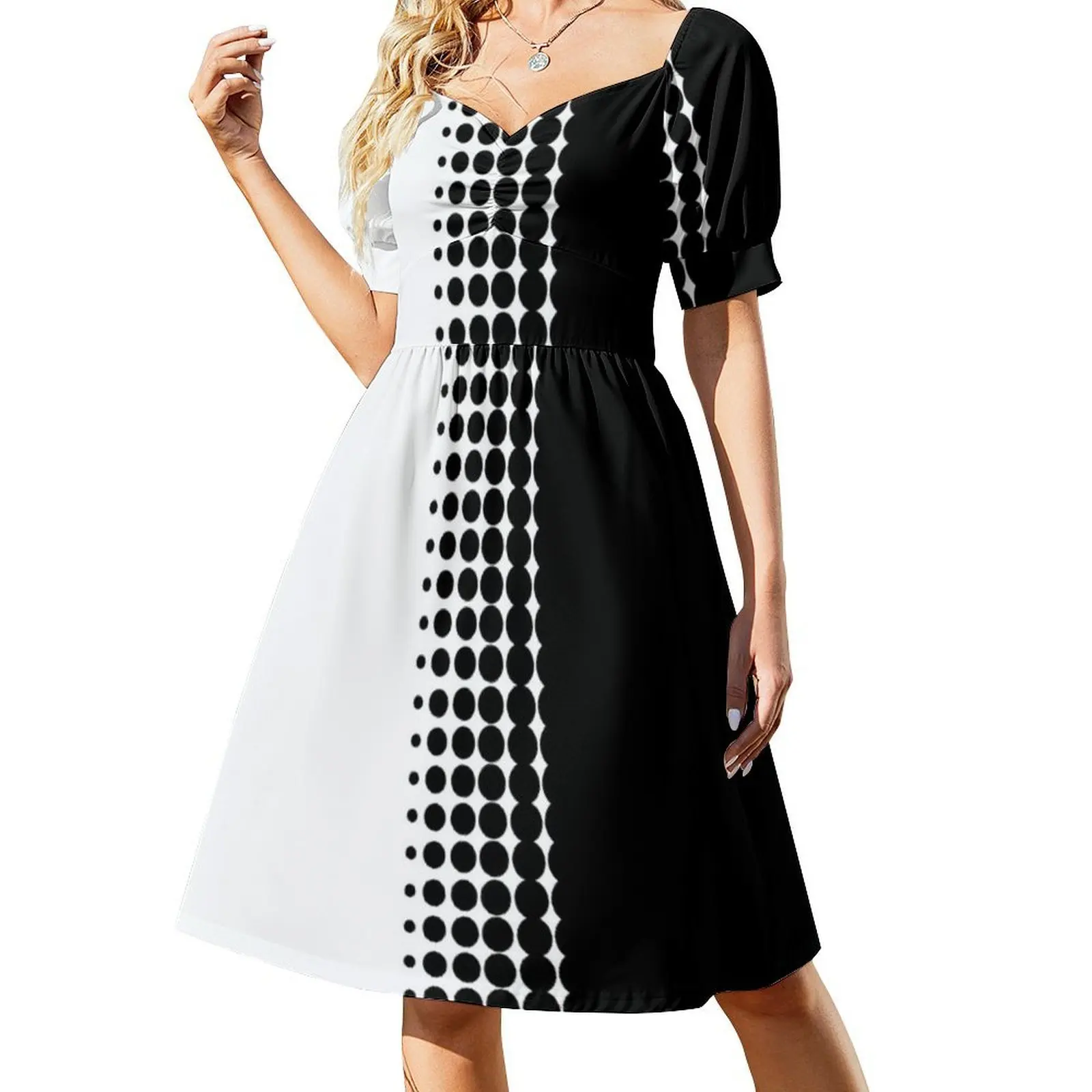 Abito stile coreano retrò in bianco e nero ispirato ai sessi per le donne Abito casual elegante per la festa o l'uso quotidiano Nero Bianco