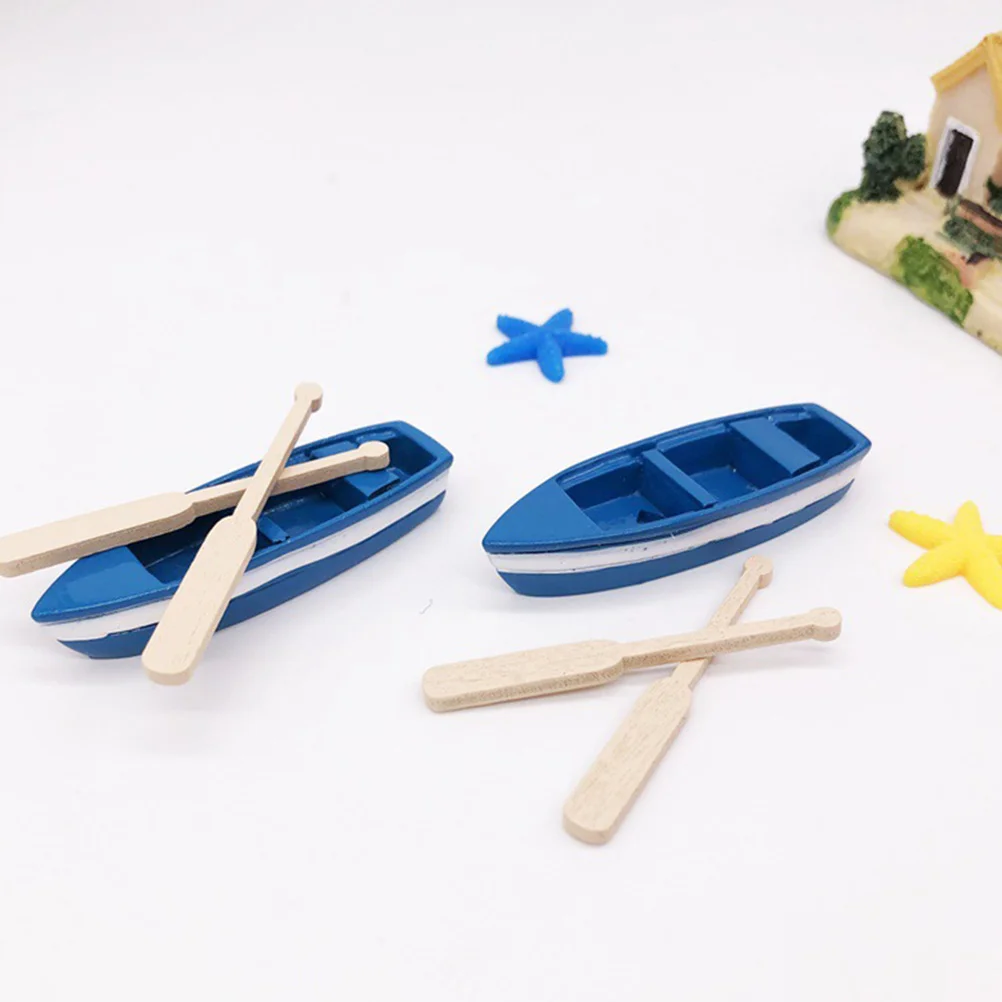 5 Sets Mini Scull Dollhouse Boat with Oars Dollhouses Ornaments Accessories Toys for Kids Rowing Resin Canoe