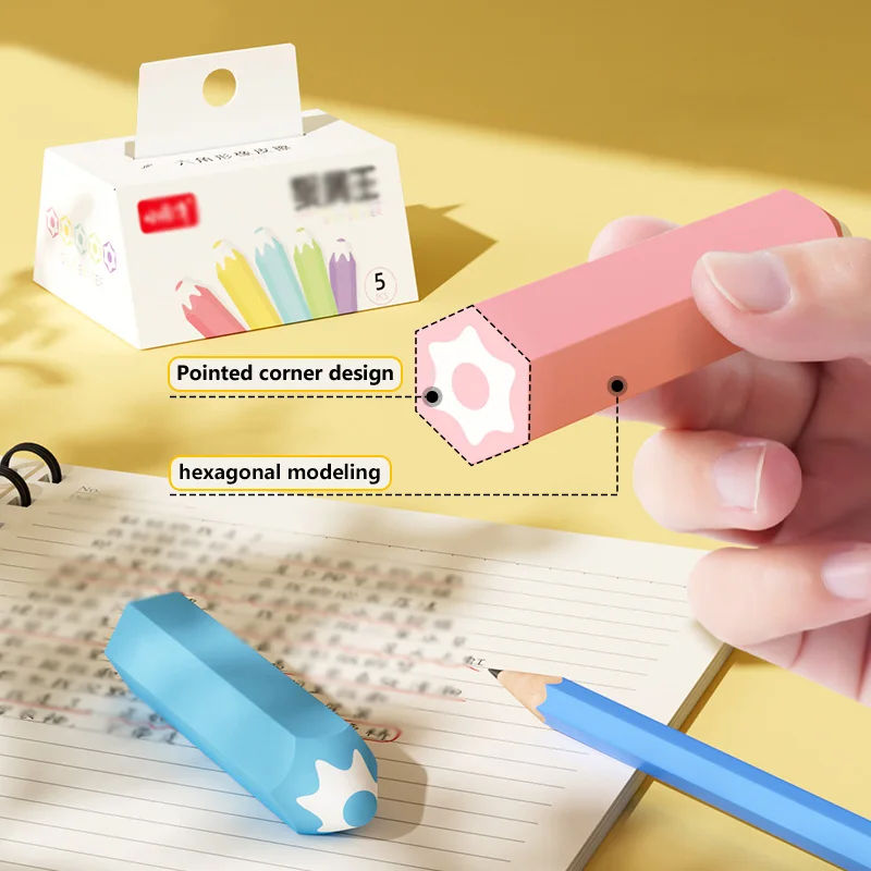 5 محايات ملونة على شكل قلم رصاص، مسح دقيق، مناسبة للمسح اليومي لمدرسة الأطفال والعائلة