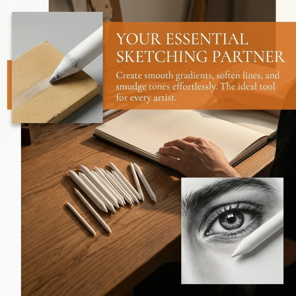 12PCS White Sketch Rub Pen Paper Precise Partial Smudging Drawing Tool Sketch Art Detail Modifying Pens Local Tone Softening