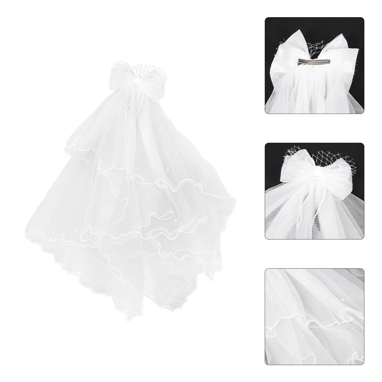 

Bow Veil Hair Clip Elegant Mesh Veil Princess Hair Accessory for Little Party Wedding Photo Shoot Cosplay