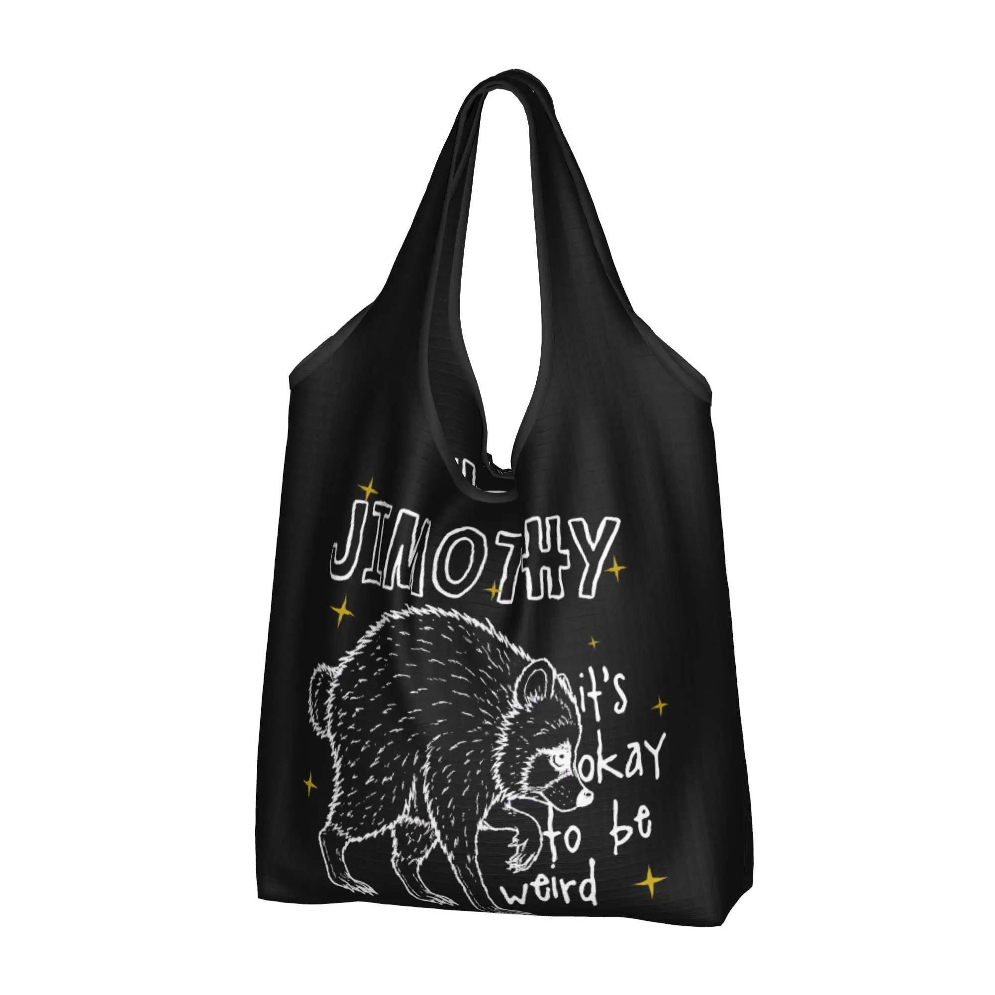 Funny Print Jimothy Raccoon Tote Shopping Bags Portable Shoulder Shopper Spirit Animal Handbag