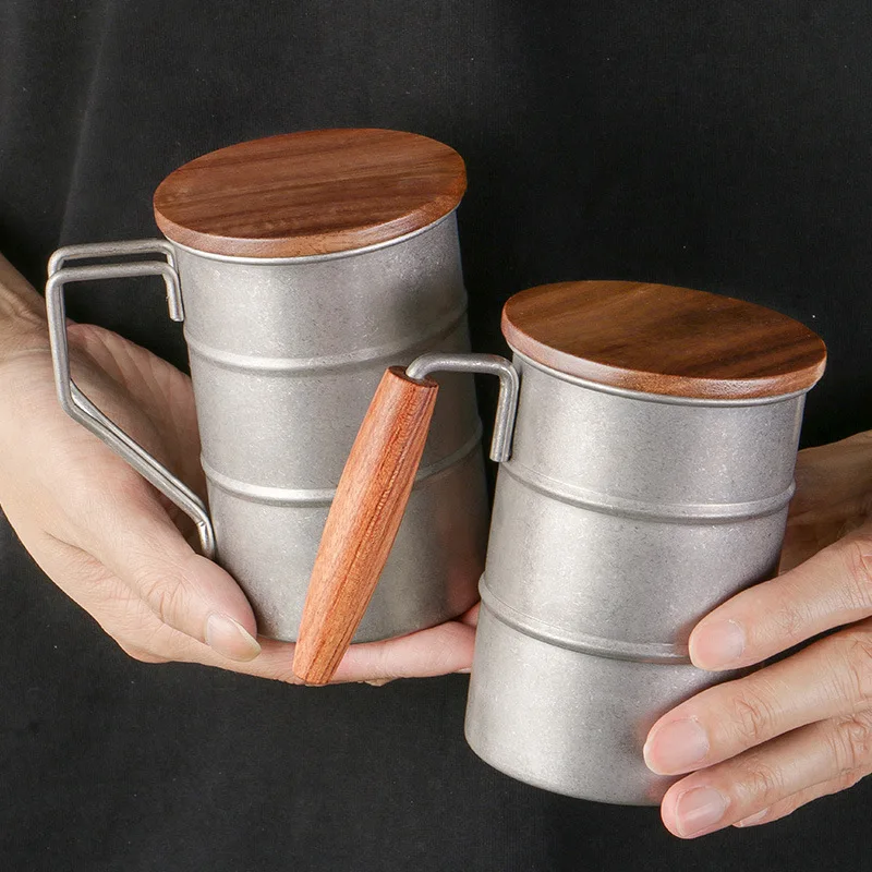 Stainless Steel Outdoor Camping Mug Portable Foldable Handle Retro Beer Cups Coffee Water Cup Picnic Travel Drinkware Tumbler