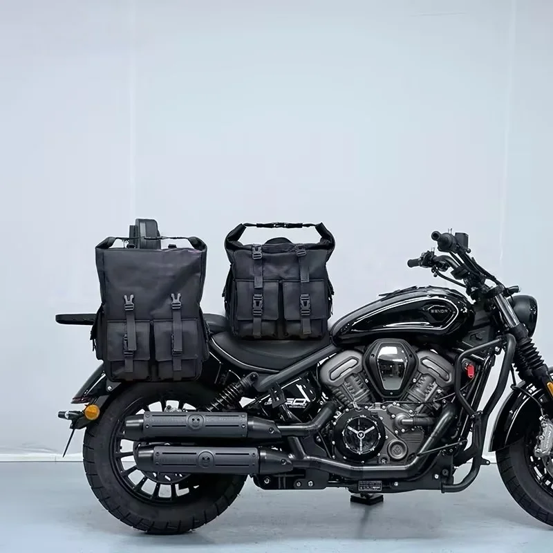 Black Waterproof Large Capacity Side Saddle Bags Durable Storage Luggage Fit For BENDA DARK FLAG 950 500