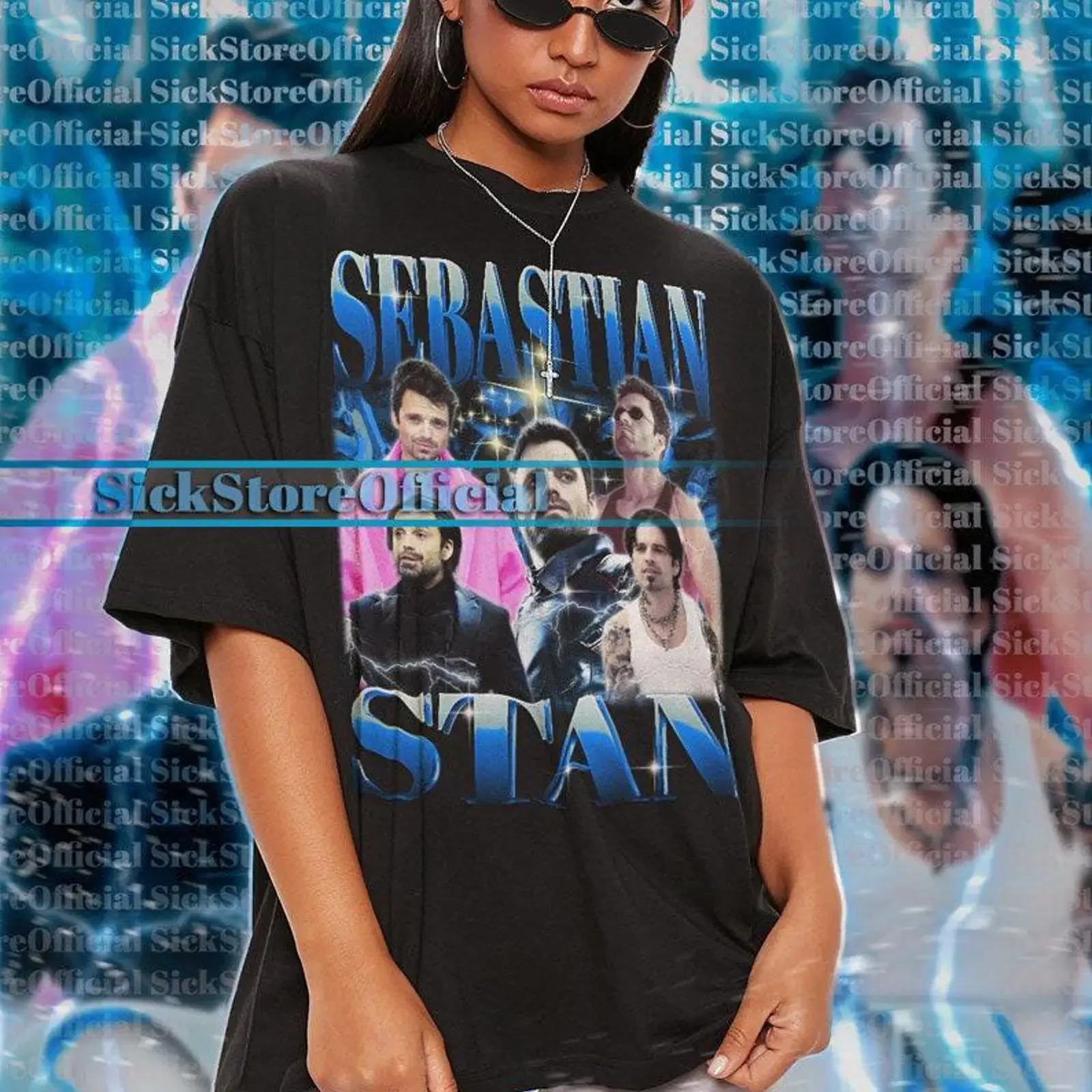 Sebastian Stan Vintage Bootleg T Shirt Retro Actor Fan Oversized  vintage Washed Slightly Stretched designer clothes Stylish