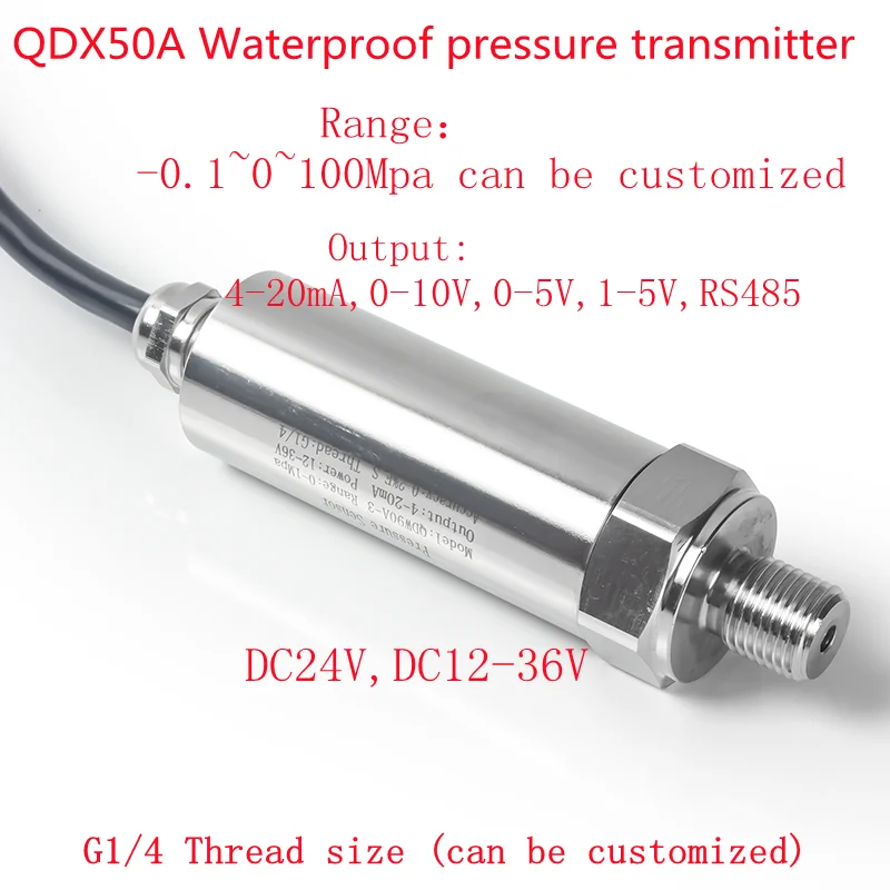 

Waterproof Electrical Pressure Transmitter Sensor 4-20mA 0-10V 0-60bar 100bar 160bar Customized G1/4 Connector