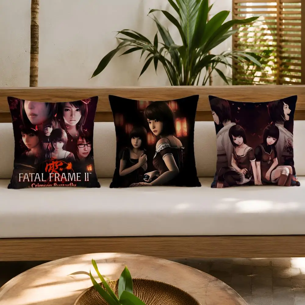 Game F-Fatal Frame II Crimson Butterfly Cushion Cover Wrinkle-Resistant Short Plush Pillow Case Breathable Machine-Washable