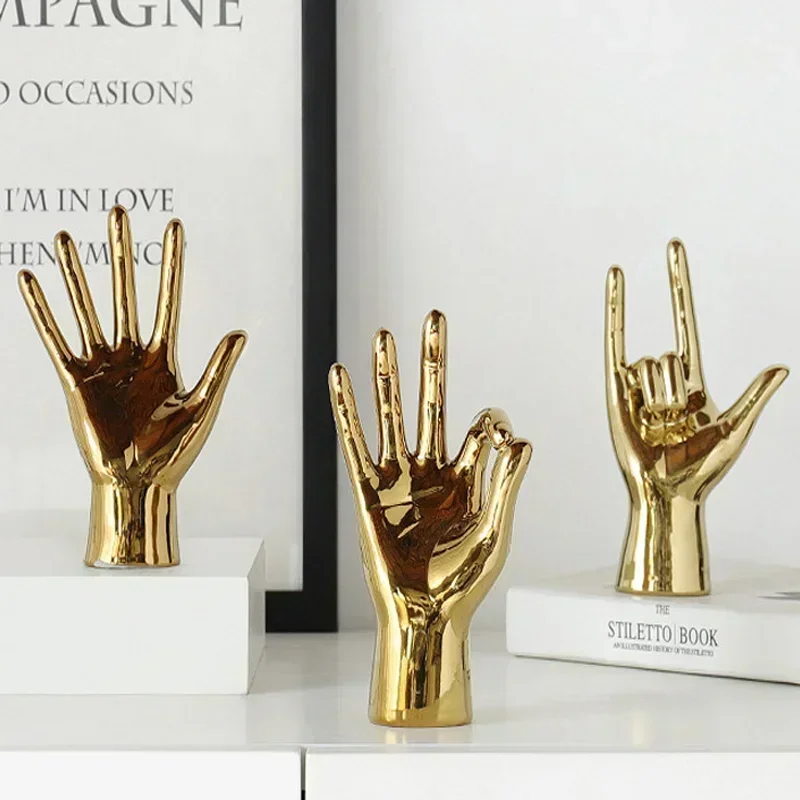 

Nordic Gesture Finger Figurine Gold Plating Hand Ornament Modern Home Decoration Accessories Room Desktop Resin Sclupture