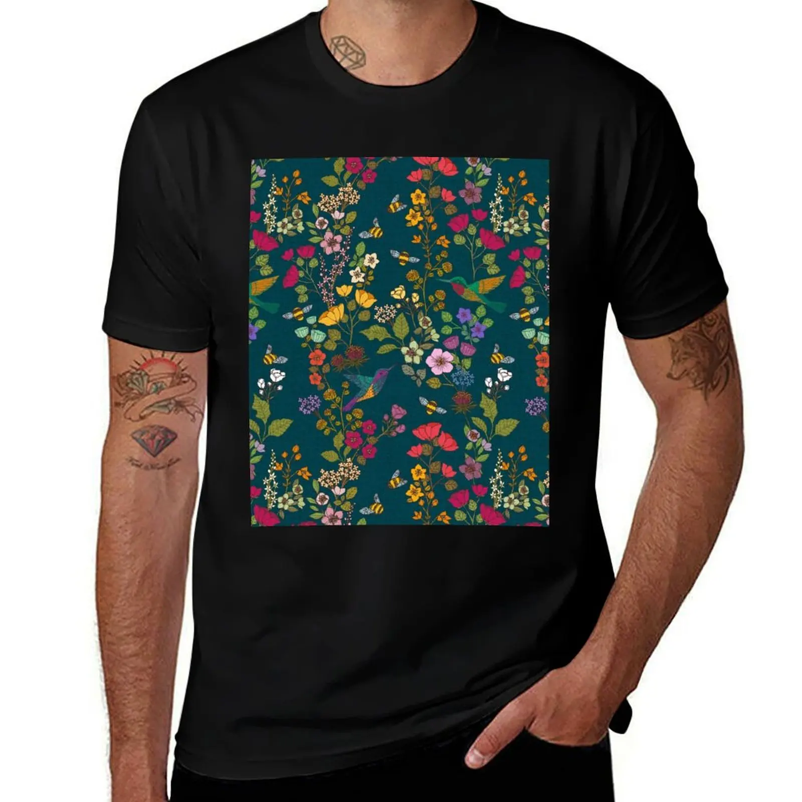 

Hummingbirds and Bees Forest Garden Floral T-Shirt graphic t shirts for man man t shirts for men g man t shirts for men T-Shirt