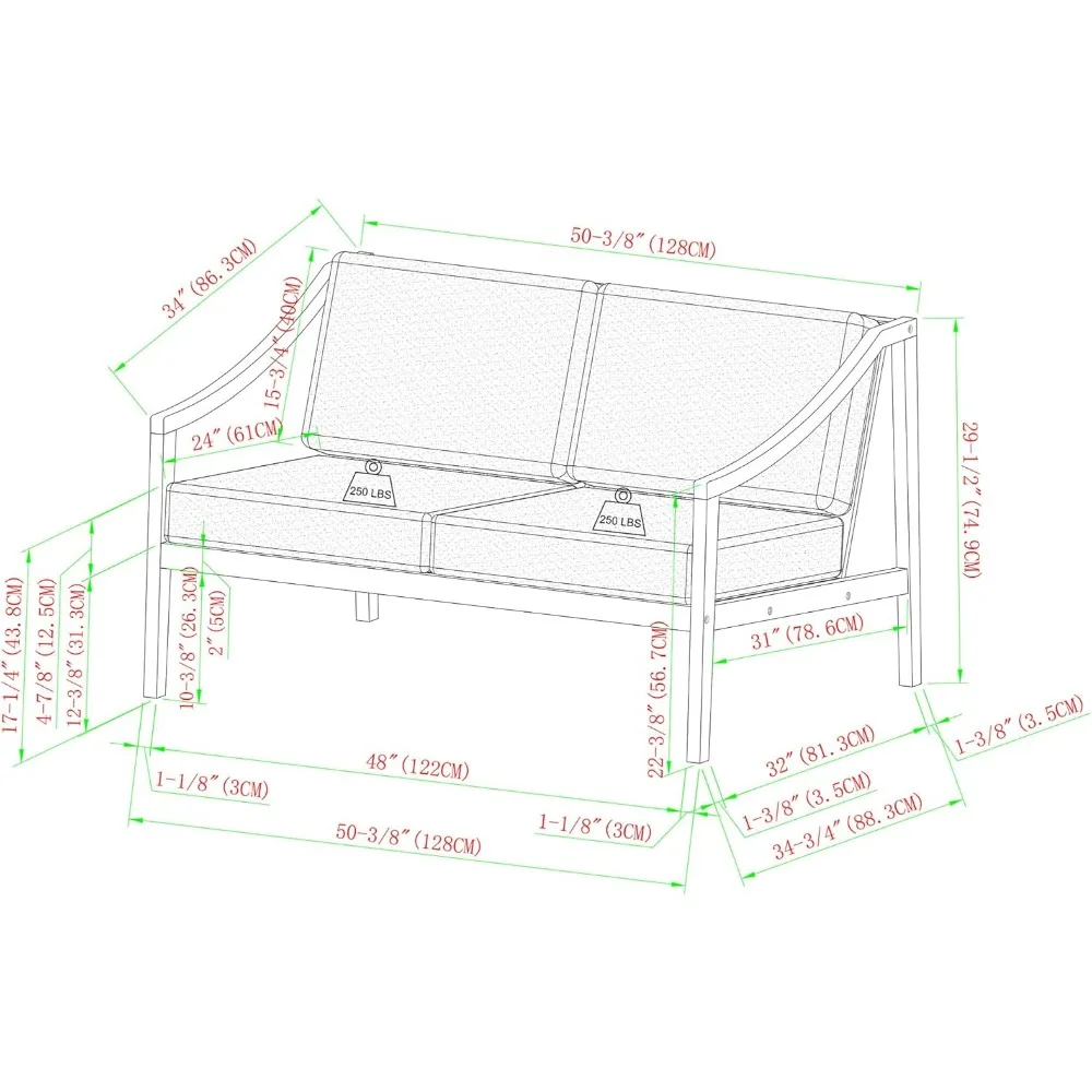 Divisor exterior acolchoado moderno de madeira maciça com braço curvo, 50 polegadas, natural