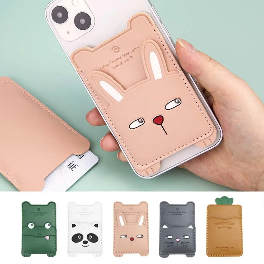 Credit Card Holder Adhesive Sticker Cartoon ID Bus Card Mobile Wallet Phone Back Pocket Phone Card Holder Storage Wallet