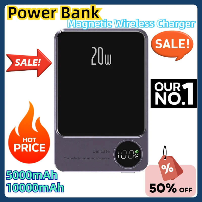 

For IPhone 12 13 14 15 Pro Power Bank External Auxiliary 2024 New Transparent Power Bank Magnetic Wireless Charger