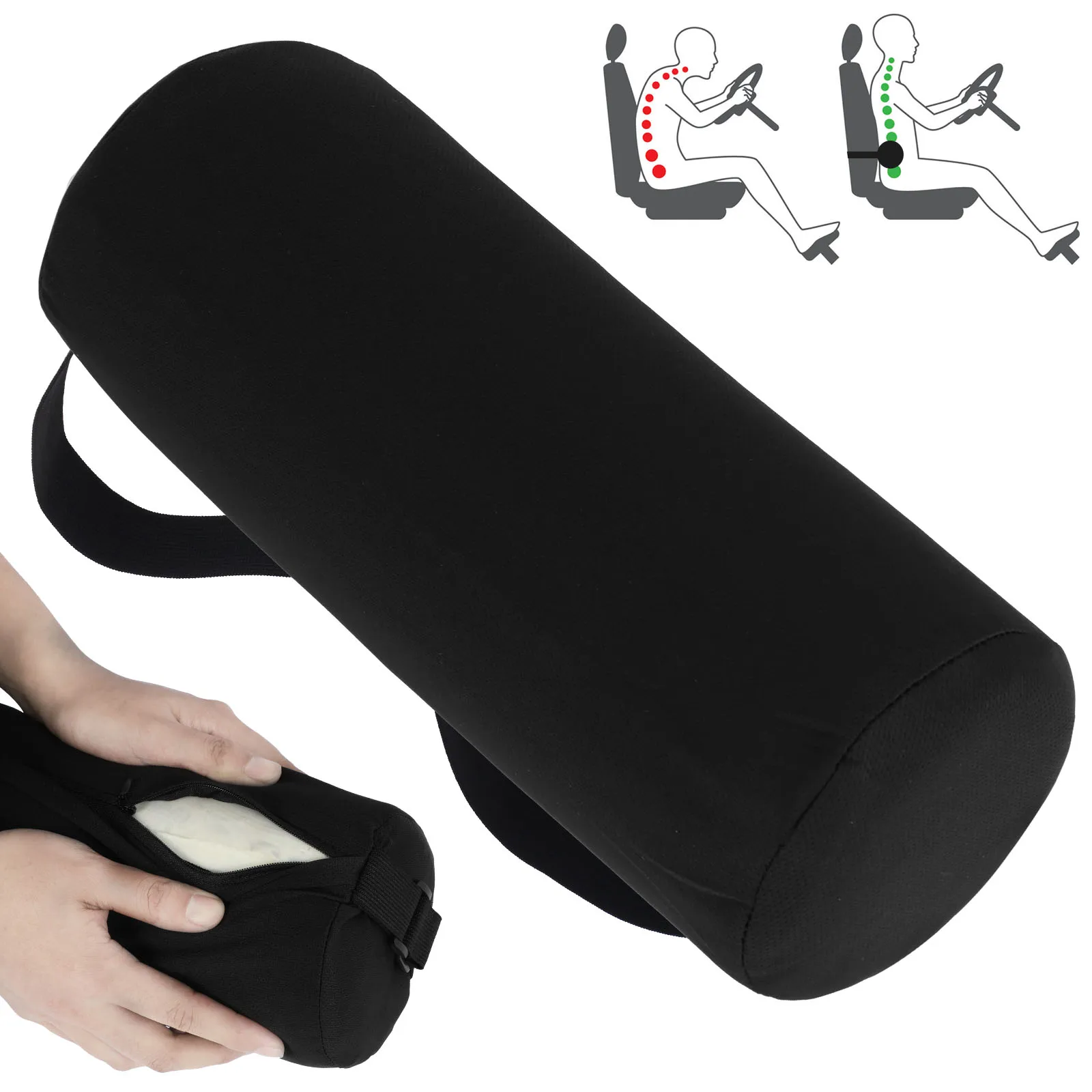 Car Seat Oil Cylinder Lumbar Roll Pillow Office Chair Lumbar Protector Back Lumbar Fatigue Relief Rolling Lumbar Support