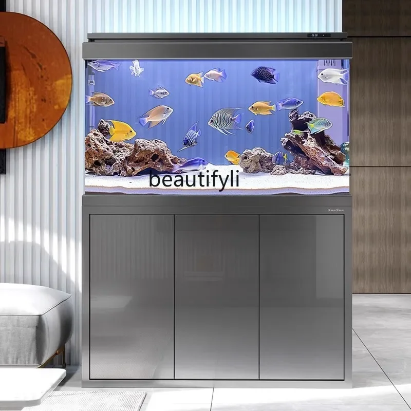 

Living room ecological aquarium glass, bottom filter large household intelligent floor partition tank