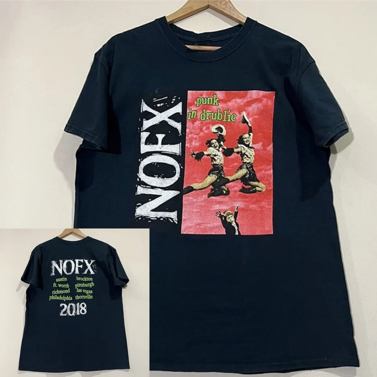 Camiseta NOFX Americana de Skate Punk de Manga Curta, Estampada Oldschool com Desenho Animado, Gola Redonda, Algodão Pesado, Meia Manga, Tendência