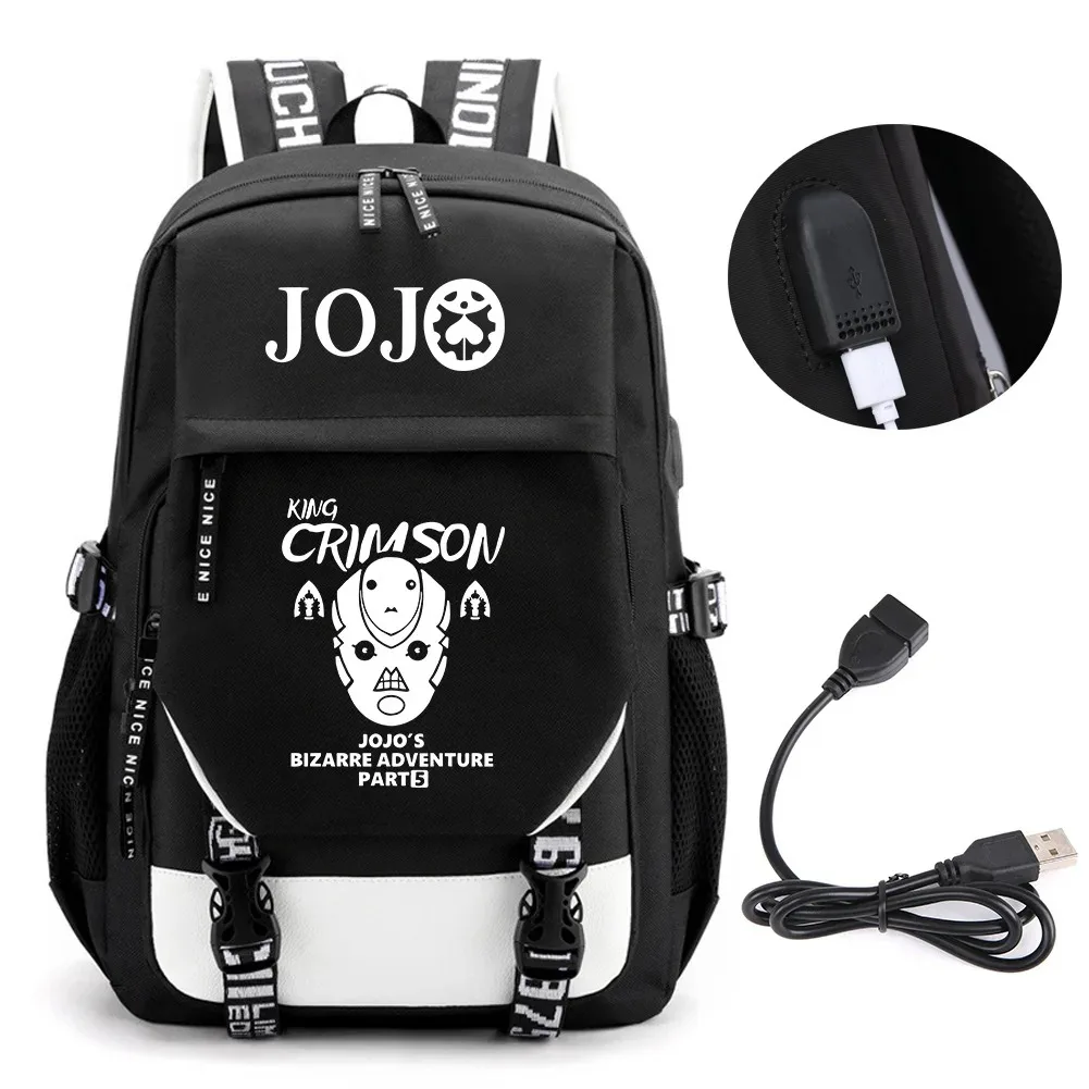 Mochila Anime para Meninos e Meninas, Mochilas Escolares, Bolsa para Laptop, Porta USB, Jojo, Jonathan, Assassino, Golden Experience