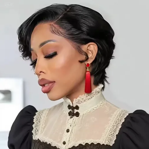 رخيصة مستقيم قصير بوب شعر مستعار عابث قطع شعر مستعار 13x4 HD الدانتيل الباروكة الأمامية 100% شعر الإنسان واي الجانب جزءها قبل قطعها للنساء السود #1