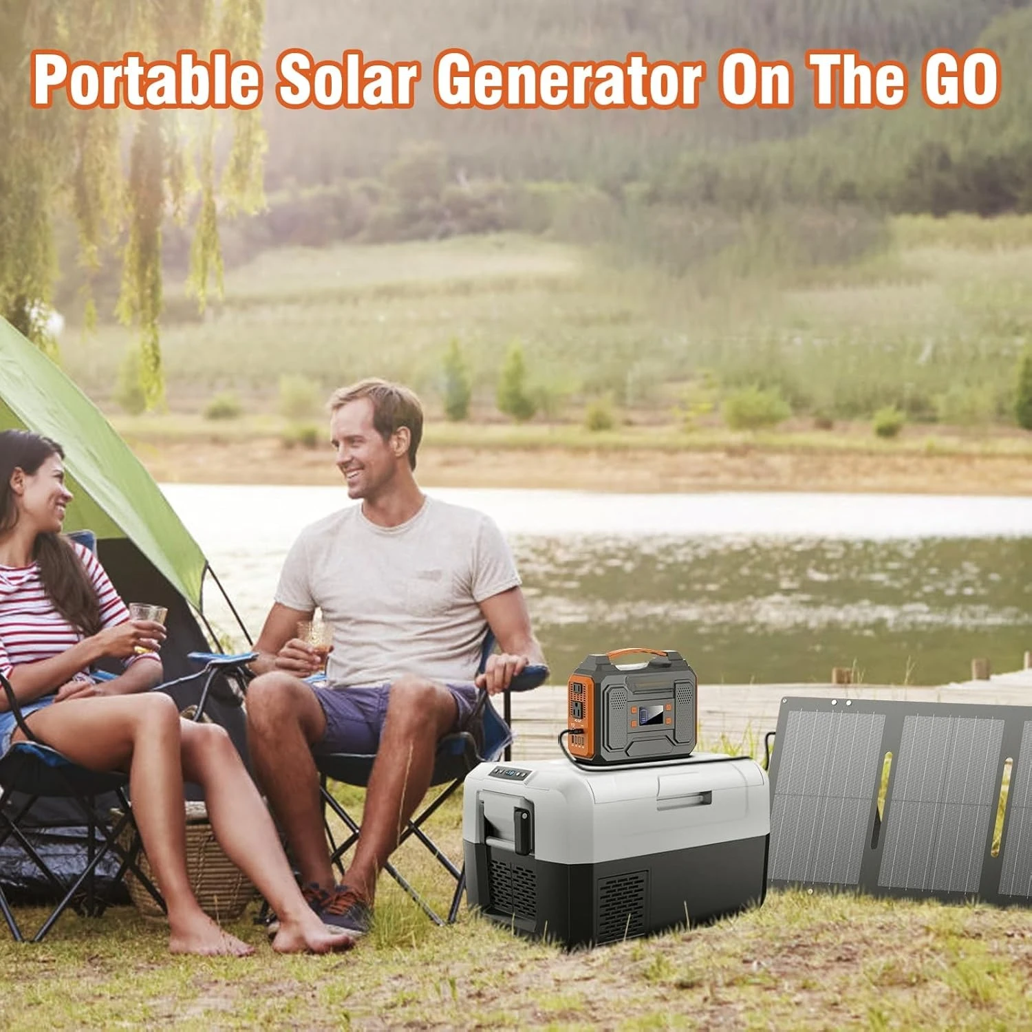 Portable Solar Generator, Lithium Battery Pack with USB DC AC Outlet for Home Use RV Van Outdoor Camping-Orange